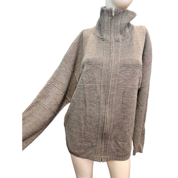 American Priority Gray Textured Zip Turtleneck Cardigan Sweater Size XL - Picture 2 of 9